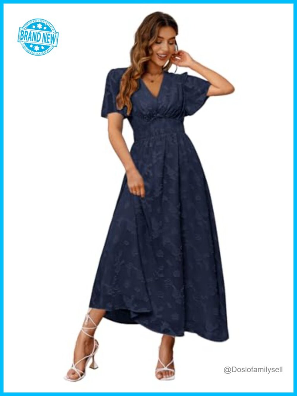 Boho Floral Maxi Dress V Neck Short Sleeve Flowy Wedding Guest